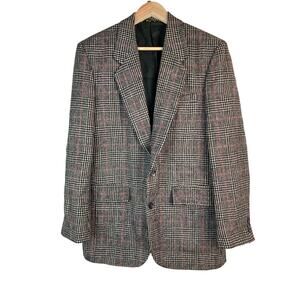 Bronzini Men's 40R Lined 100% Wool Black Red Classic Plaid‎ Blazer *